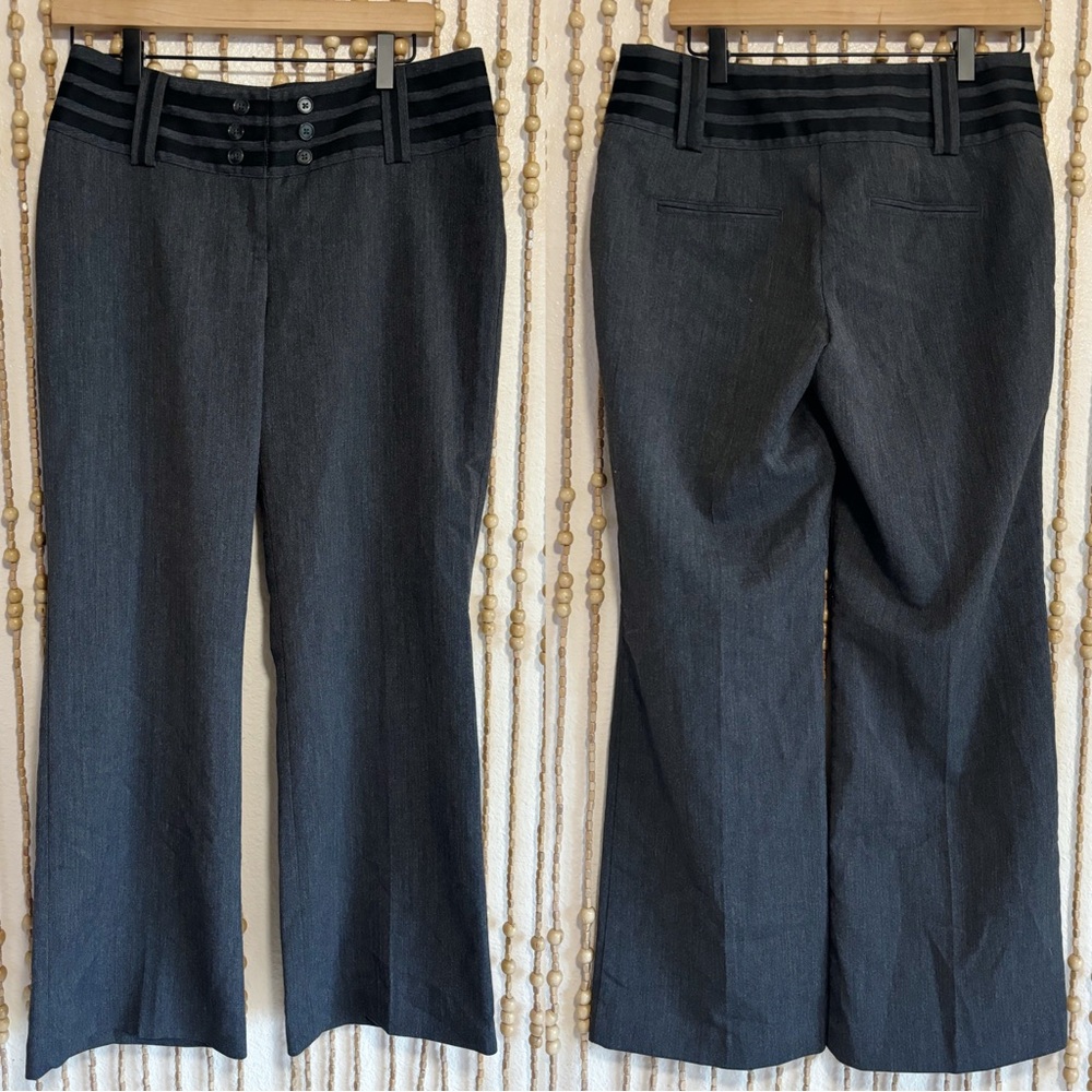 Dark Gray Striped Button Career Y2K Corporate Goth Trouser Office Siren Pants 6p